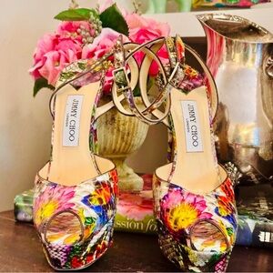 Jimmy Choo Vibrant Floral Peep-Toe 6 Inch Stiletto Heels